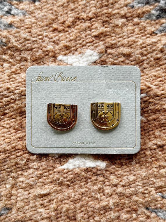 1980s Laurel Burch Gold Filled Kubera Stud Earrings