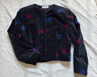 1990s Dark Floral Velvet Jacket | Size M