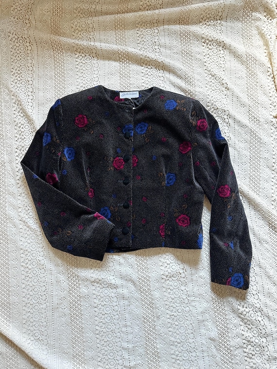 1990s Dark Floral Velvet Jacket | Size M