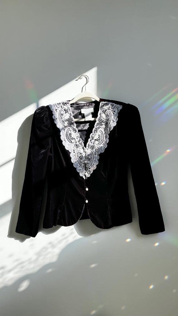 1980s Scott McClintock Lace-Accented Velvet Jacket | Size M
