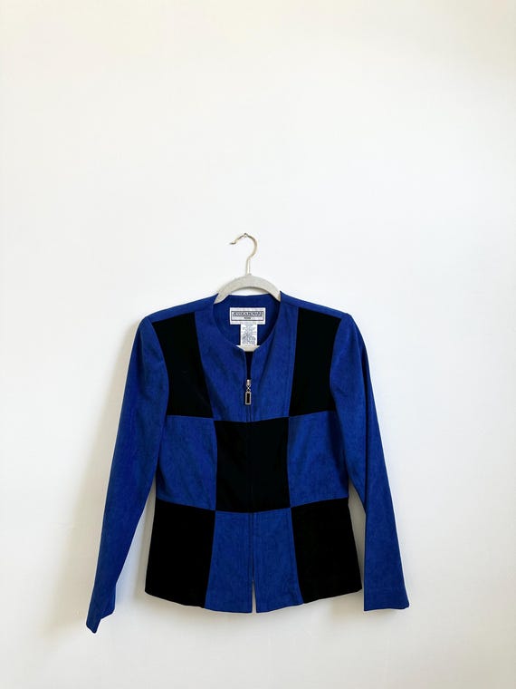 1990s Blue & Black Checkered Blazer | Size 6