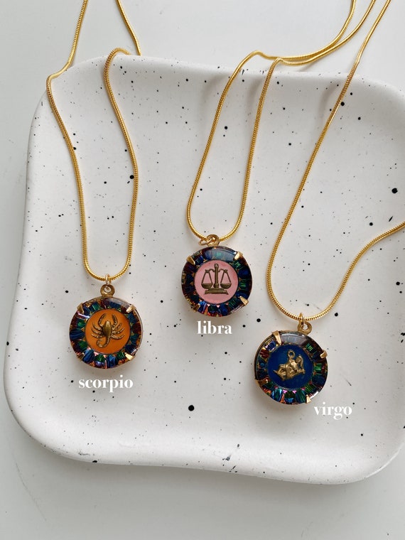 Vintage Colorful Glass Zodiac Charm Necklaces - image 4