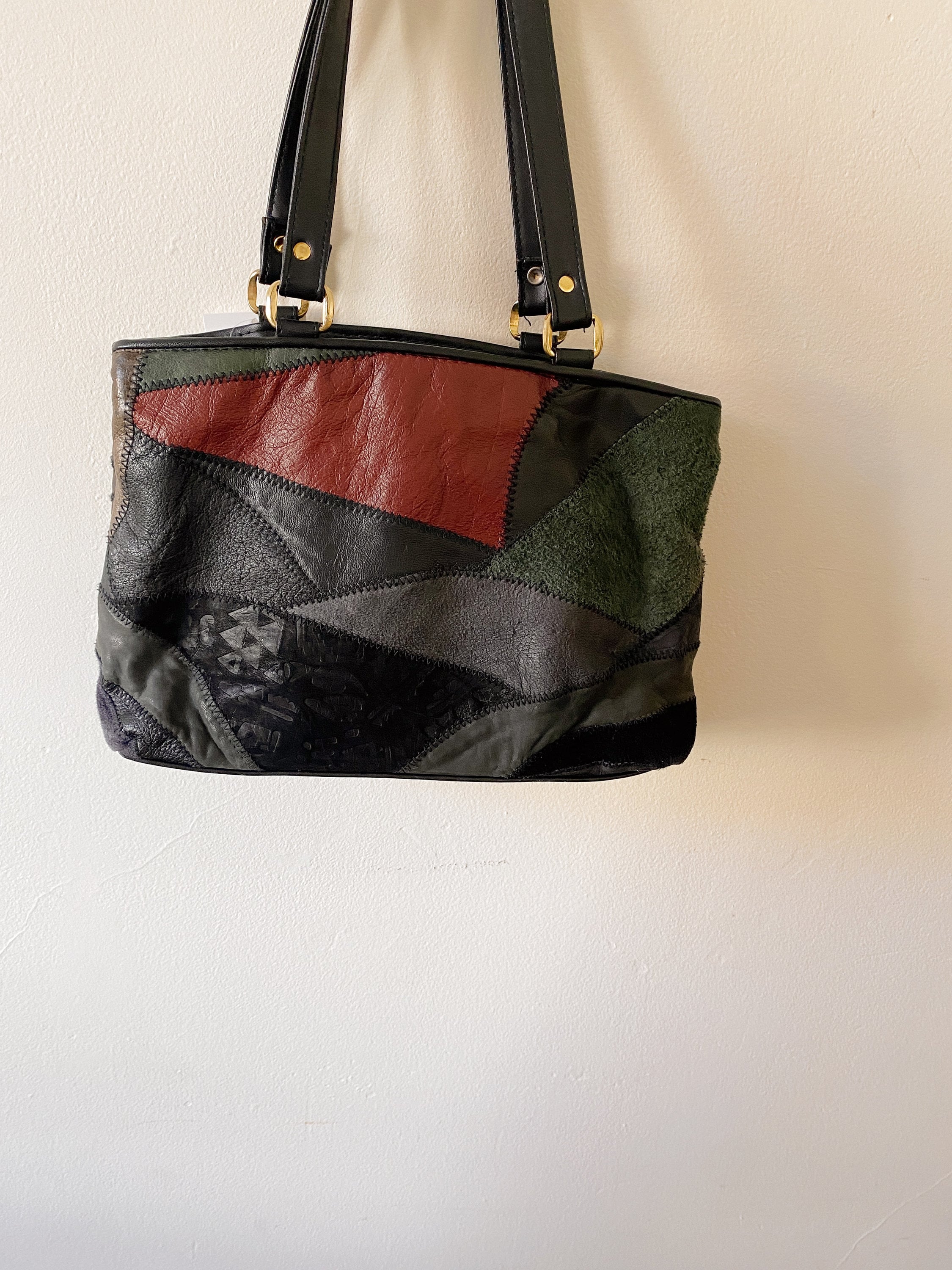 Vintage Monique Patchwork Purse Shoulder Bag Genuine Leather Antiqued  Brass-Tone | eBay