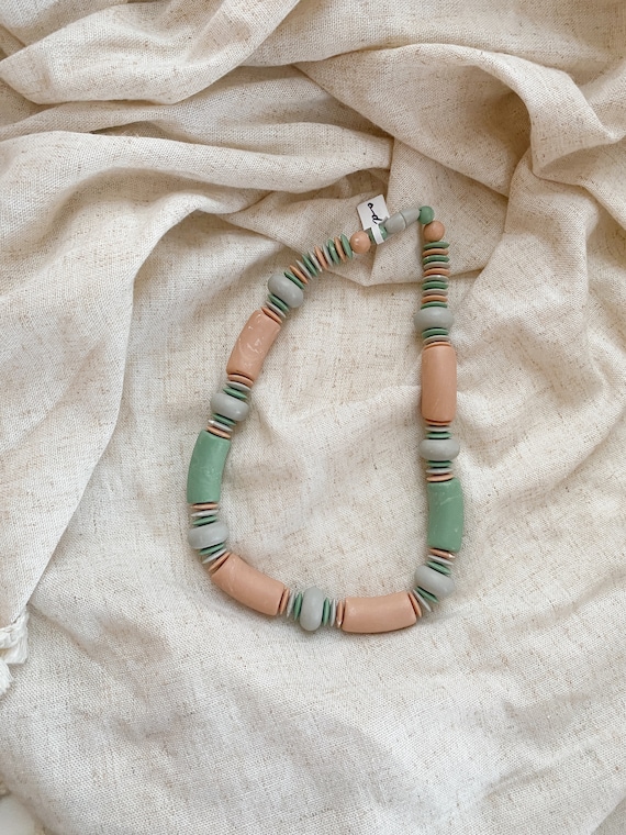 Vintage Beaded Clay Necklace | 19" length