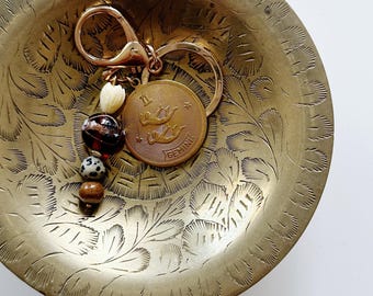1970s Handmade Zodiac Bag Charm Keychain