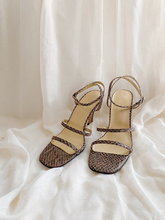 Strappy Snakeskin Heels | Size 9B - image 1