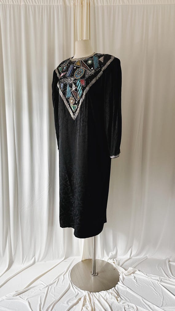 1980s Beaded Shift Dress | Size M