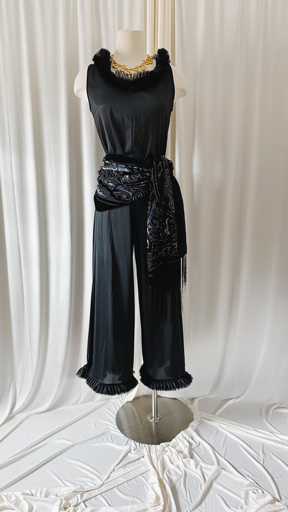 1960s Black Ruffle Jumpsuit | Size SM