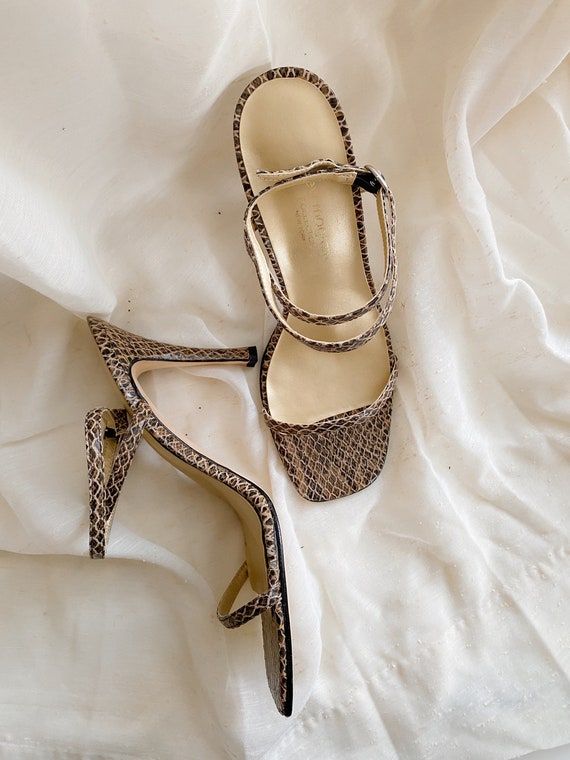 Strappy Snakeskin Heels | Size 9B - image 6