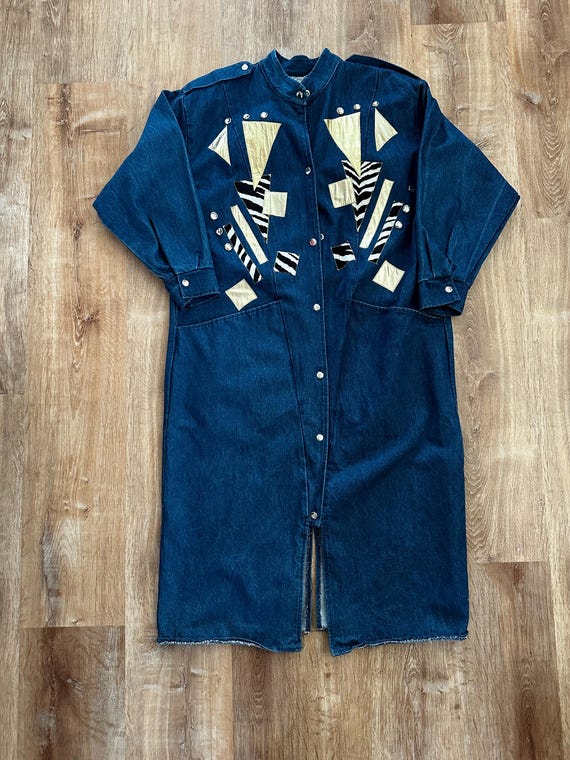 1980s Embellished Denim Trench | Size XL