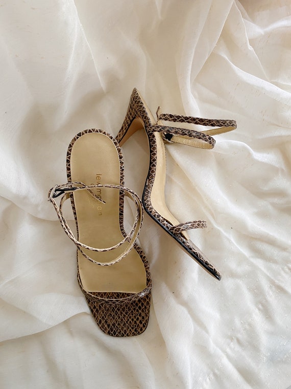 Strappy Snakeskin Heels | Size 9B - image 9