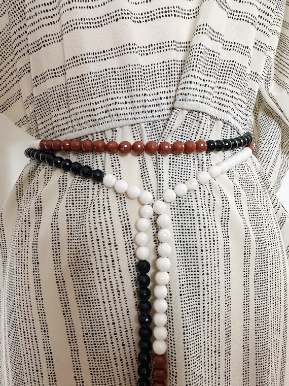 Neutral Faceted Beaded Belt | 71" Length