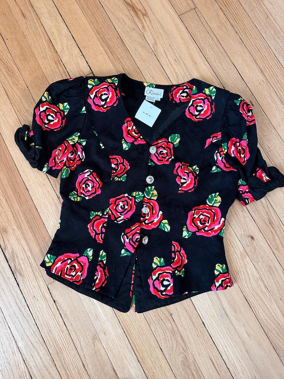 Vintage Rose Peplum Top | Size 12/M