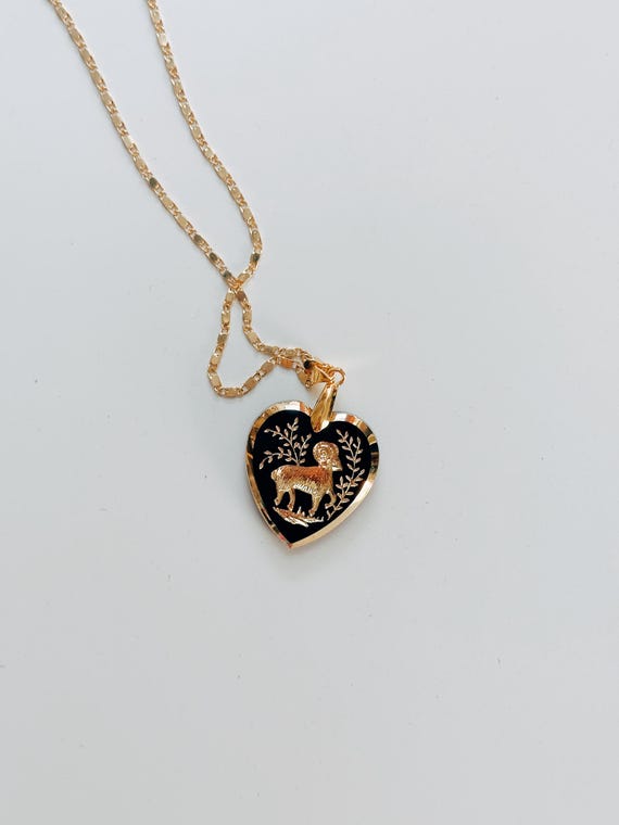 Vintage Intaglio Heart-Shaped Zodiac Necklaces