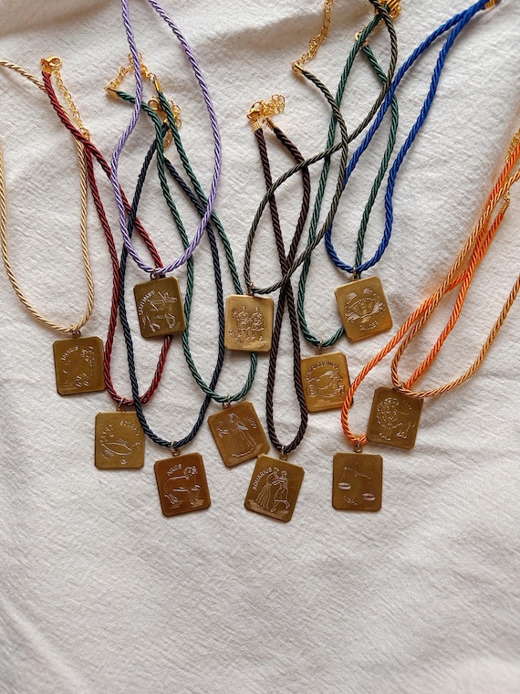 Brass and Nylon Zodiac Necklace | 15-17" Length