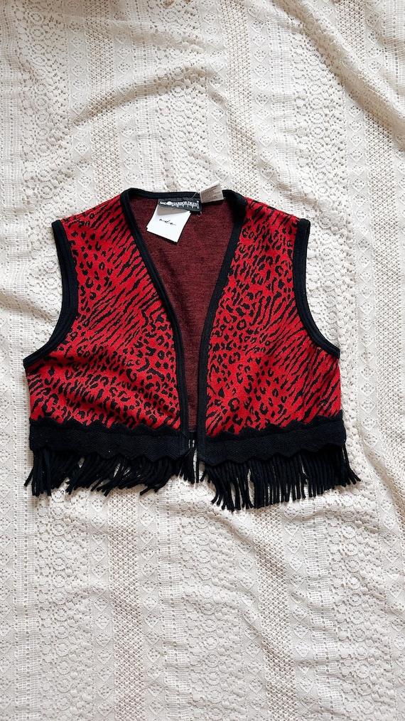80s 90s Cropped Boxy Animal Print Vest | Size PS