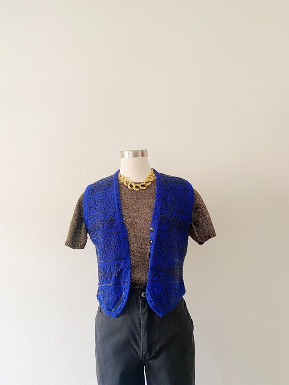 Vintage Blue Beaded Knit Vest | Size M