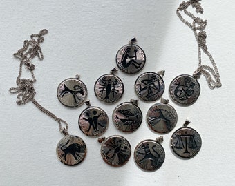 Vintage Silver Zodiac Pendants Necklaces | 22" Length