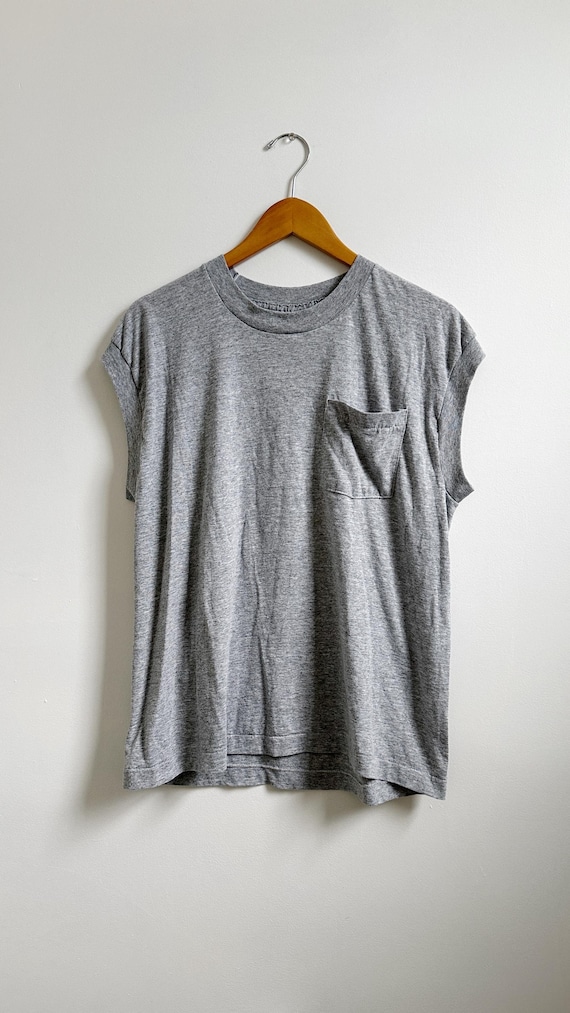 1980s Grey Cap Sleeve Muscle Tee | Size