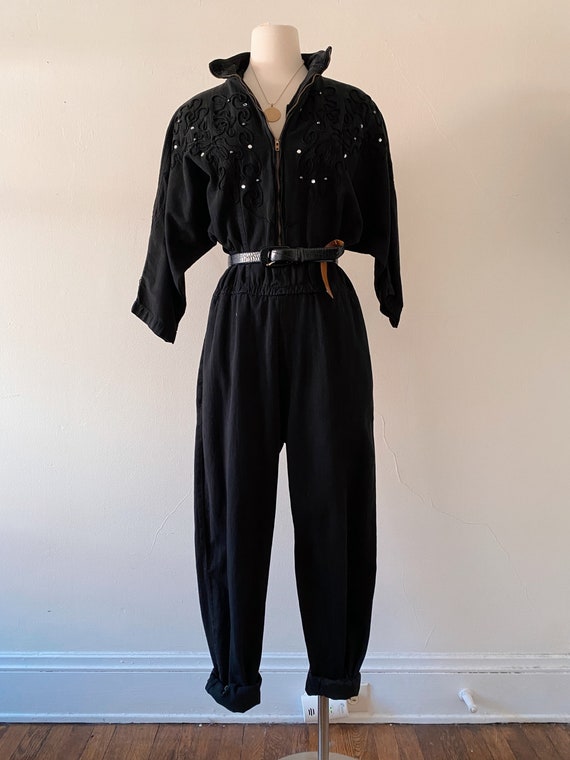 Vintage Embellished Black Jumpsuit | Size SM