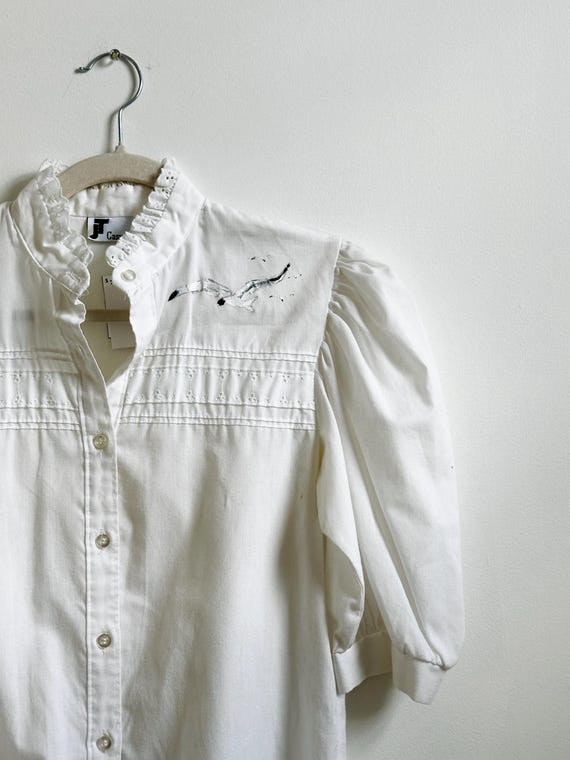 1970s Handpainted Ruffle Blouse | Size SM