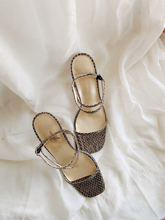 Strappy Snakeskin Heels | Size 9B - image 7