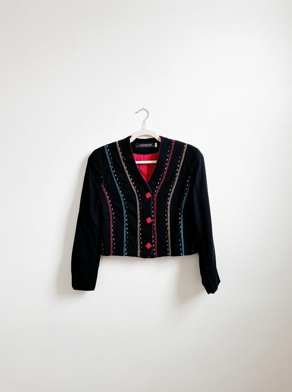 80s 90s Patterned Cropped Jacket | Size M