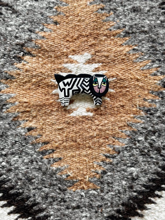 Laurel Burch Painted Zebra Cat Brooch