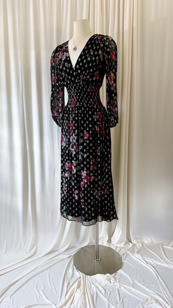 1990s Y2k Shoshanna Metallic Sheer Ruffle Maxi Dress | Size 6