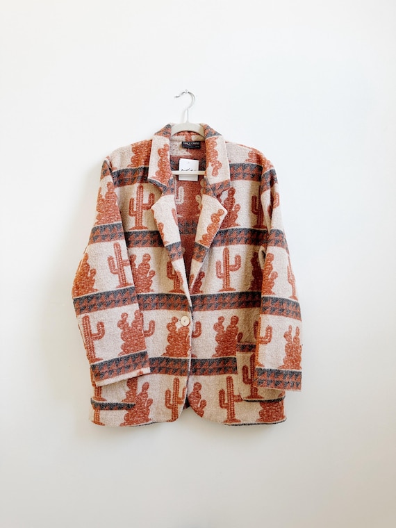 80s Cactus-Patterned Oversized Blazer
