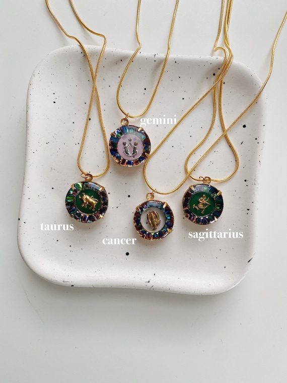 Vintage Colorful Glass Zodiac Charm Necklaces - image 3