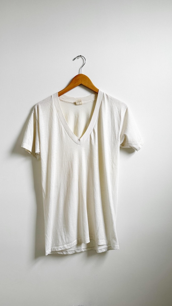 Distressed Deep-V White Undershirt | Size M
