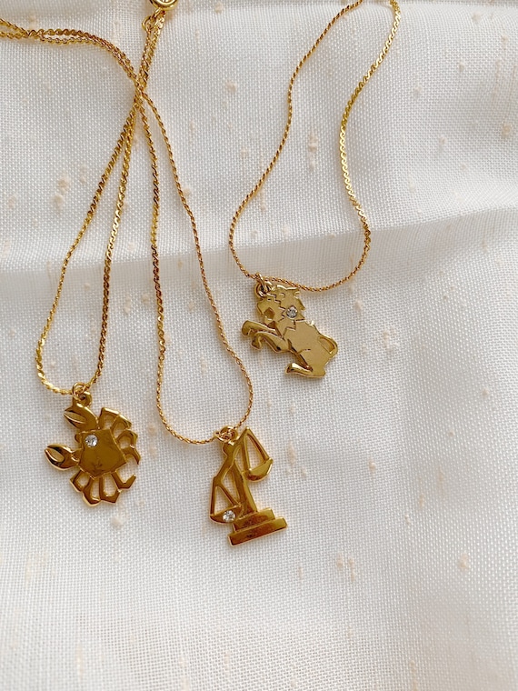 Dainty Gold Zodiac Necklaces with Rhinestone Accents