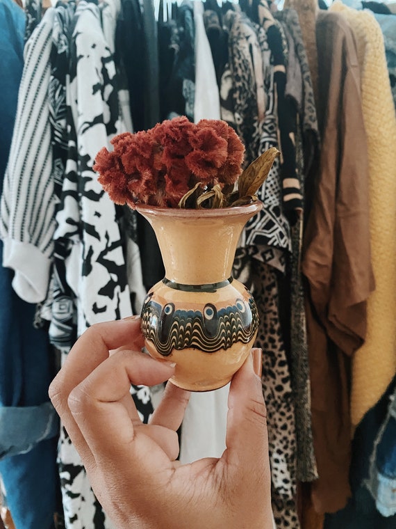 Vintage Patterned Glazed Ceramic Bud Vase