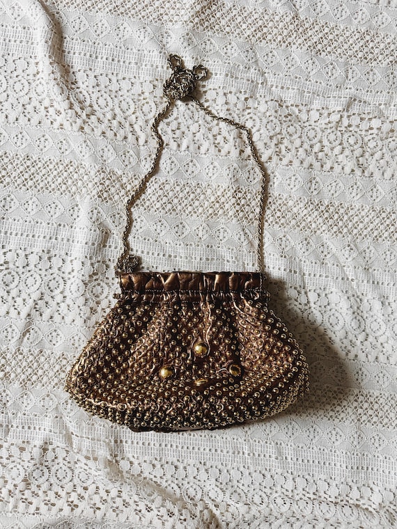 80s Bronze Studded Leather Crossbody