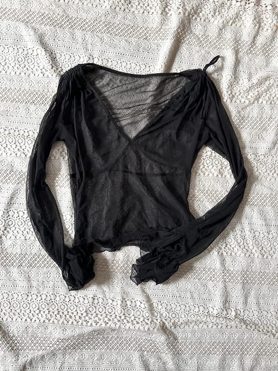 Vintage Black Sheer Betsey Johnson Peasant Top | Size XS/SM