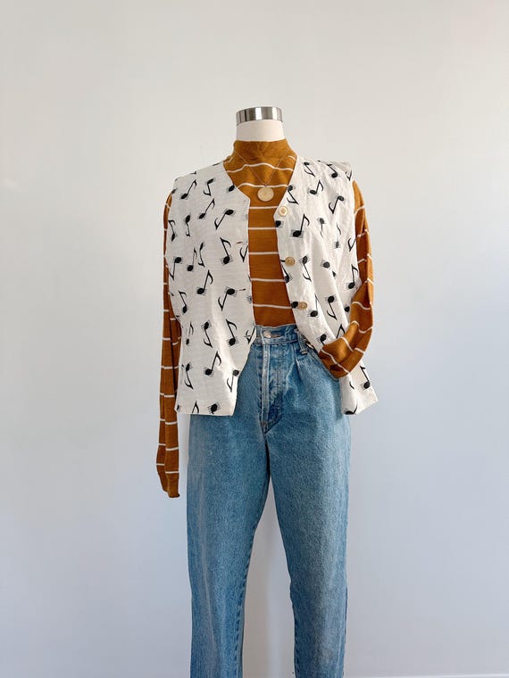Vintage Off White Music Note Vest | Size LG/XL