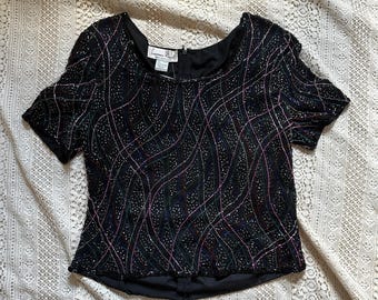 1980s Beaded S/S Top | Size M