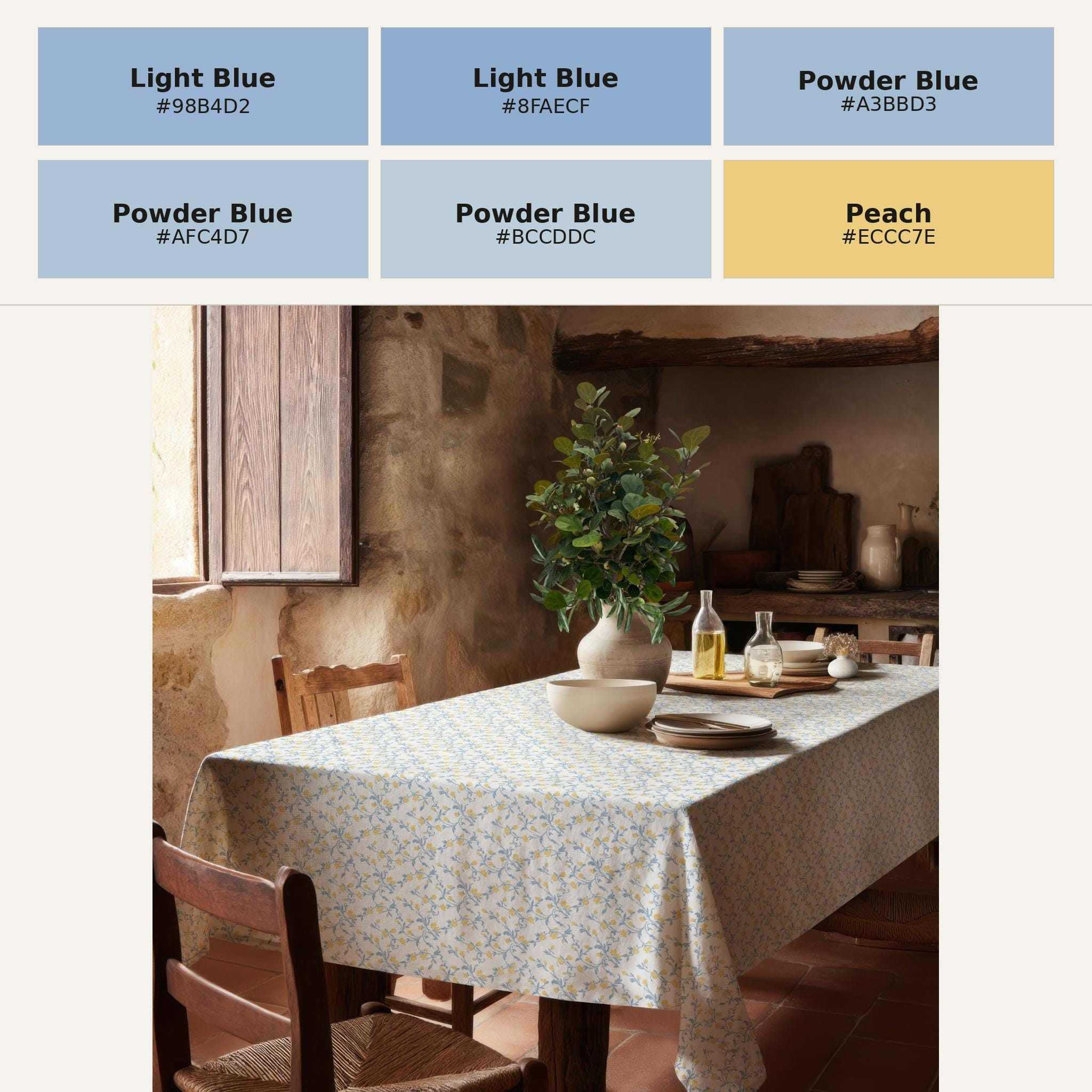 Ditsy Table Setting Blue Yellow Ditsy Floral Tablecloth - Bloom Toss Dining Table Cover ...