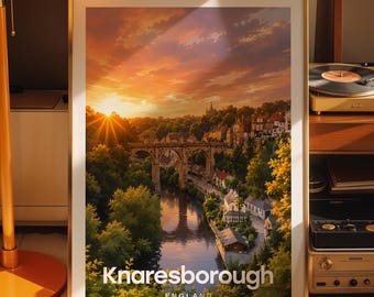 Knaresborough konsttryck, Knaresborough stadsbild poster, tryckt stadskonst på fotopapper