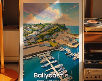 Konsttryck Ballycastle, stadsbildposter i Ballycastle, tryckt stadskonst på fotopapper
