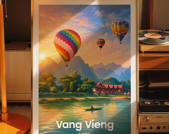Vang Vieng art print, Vang Vieng cityscape poster, printed city art on photo paper