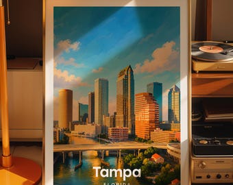 Tampa art print, Tampa cityscape poster, printed city art on photo paper