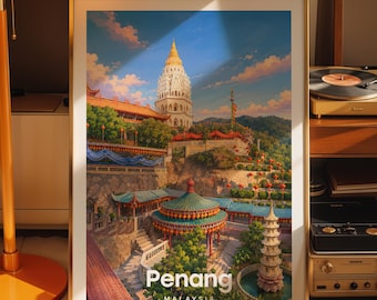 Penang art print, Penang cityscape poster, printed city art on photo paper