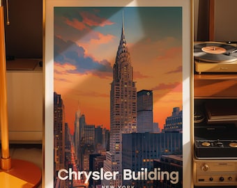 Impressão artística do Edifício Chrysler, pôster da paisagem urbana com o Edifício Chrysler, arte urbana impressa em papel fotográfico.