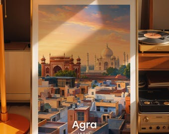 Agra art print, Agra cityscape poster, printed city art on photo paper