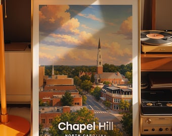 Chapel Hill art print, Chapel Hill cityscape poster, printed city art on photo paper