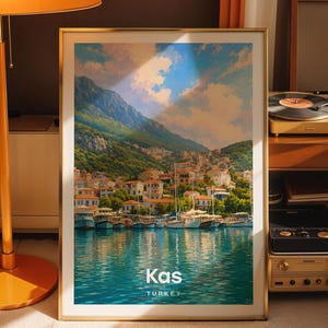 Stampa artistica di Kas, poster del paesaggio urbano di Kas, stampa artistica della città su carta fotografica