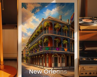 Impressão artística de Nova Orleans, pôster da paisagem urbana de Nova Orleans, Louisiana, arte da cidade impressa em papel fotográfico.