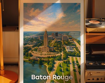 Baton Rouge art print, Baton Rouge cityscape poster, printed city art on photo paper